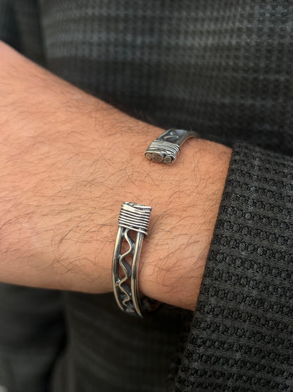 Wave Bangle for Men's Sterling Silver 925s-(9mm)