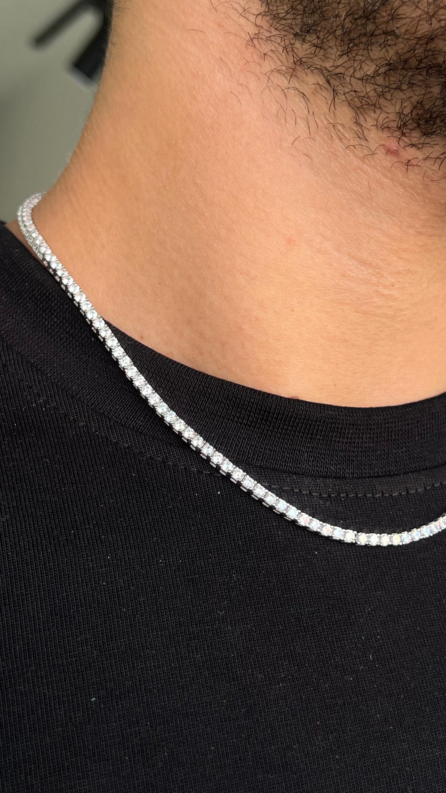 Thick Clear Tennis Necklace in Italian sterling silver-s925