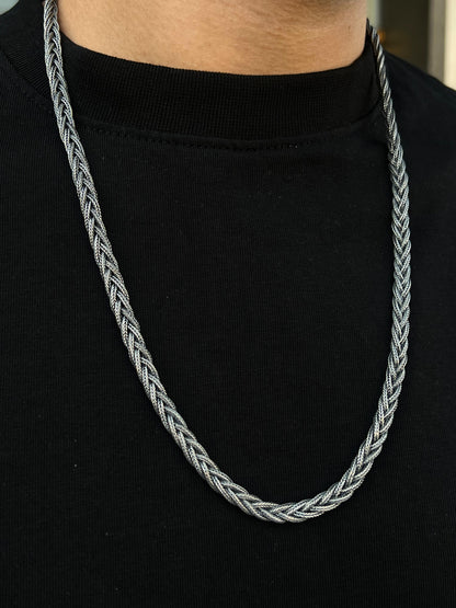 7mm Oxidized Braided Necklace For Men Sterling Silver - 925