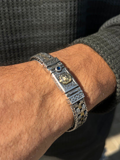 Emerald eyes King lion head bracelet for men 925s