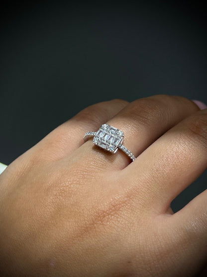 Cubic Square Ring -Clear Zirconia in Sterling Silver -925