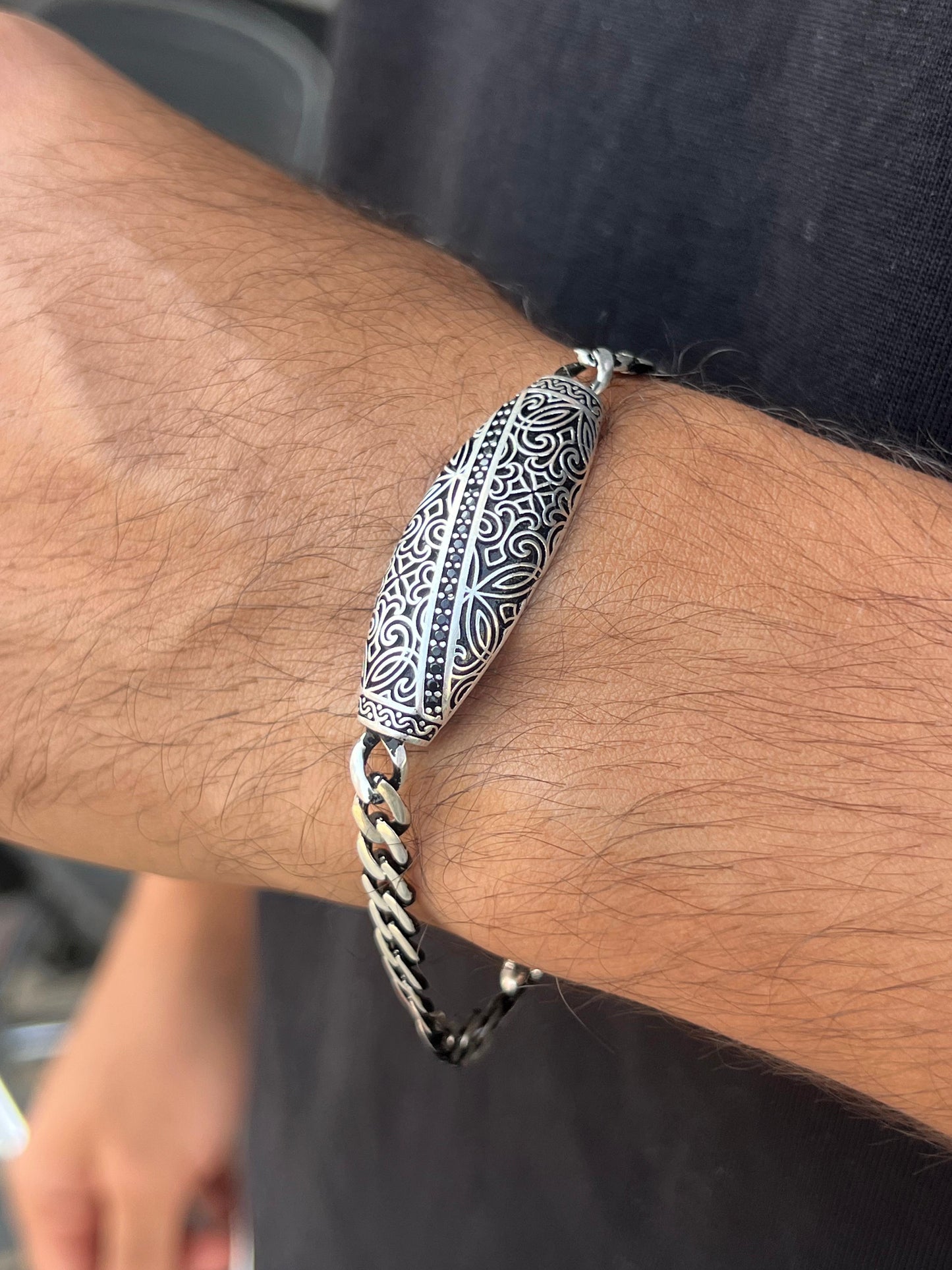 Engraved Oxized Bracelet for Men's Sterling Silver 925s-(20,5cm)