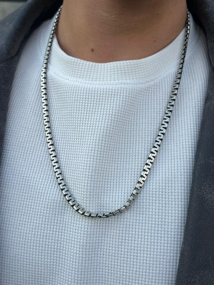 Cubic Linked Necklace for Men's Sterling Silver 925s-(64cm-6mm)