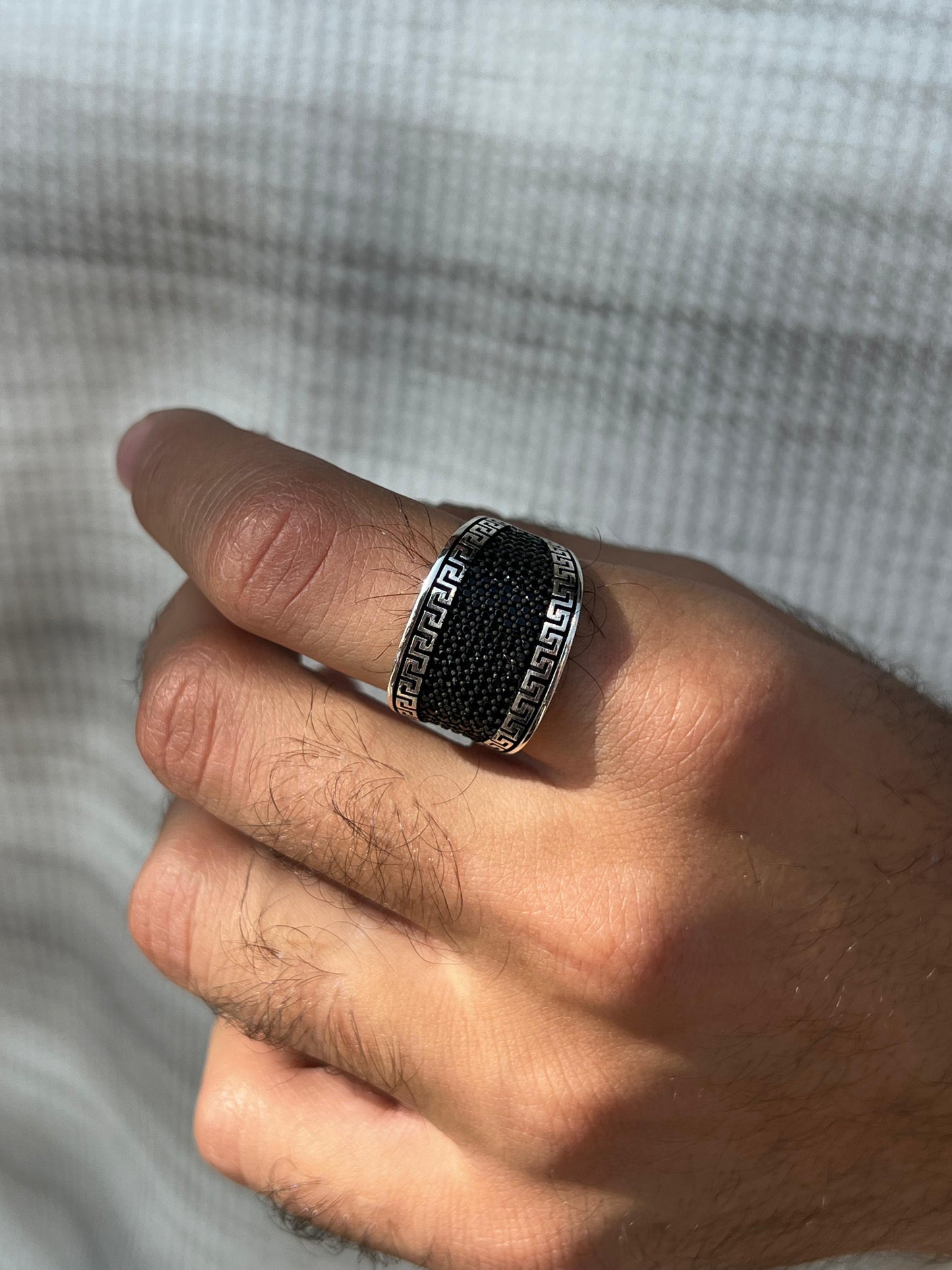 Wide Black Zirconia Versace Ring in Sterling Silver 925s