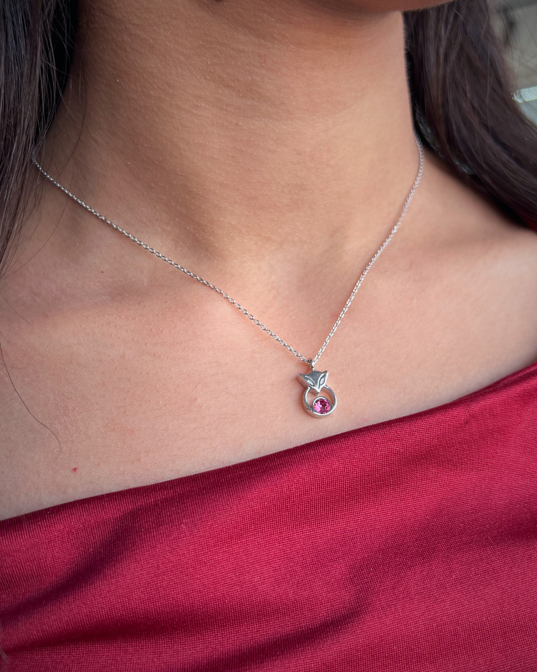 Foxy Sparkle Necklace With Pink Zirconi - S925