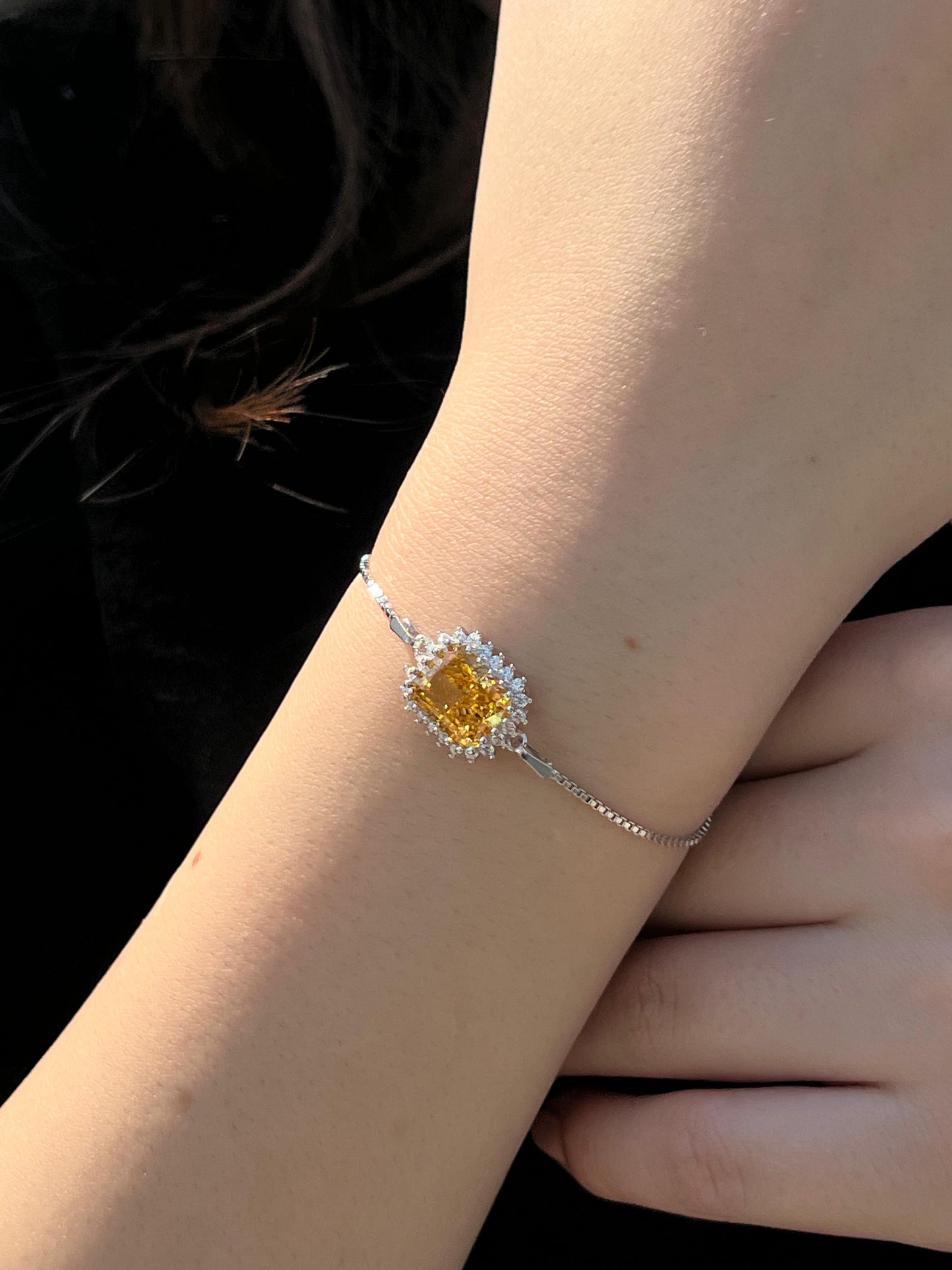 Yellow Zirconia Bracelet -in Sterling Silver -925