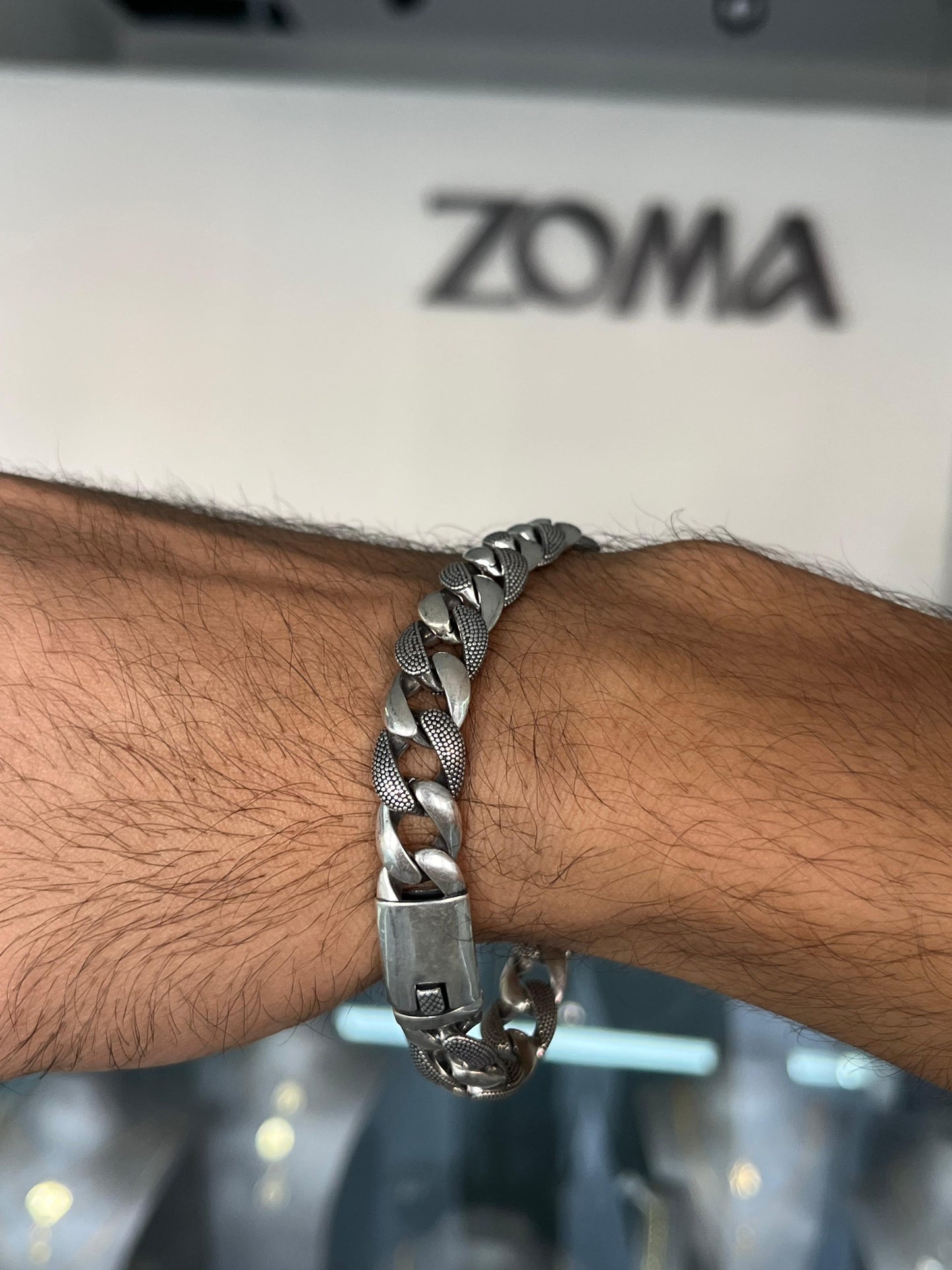 Engraved Thick Grommet Bracelet for Men's Sterling Silver 925s-21.5cm