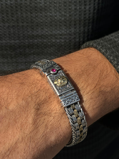 Emerald eyes King lion head bracelet for men 925s