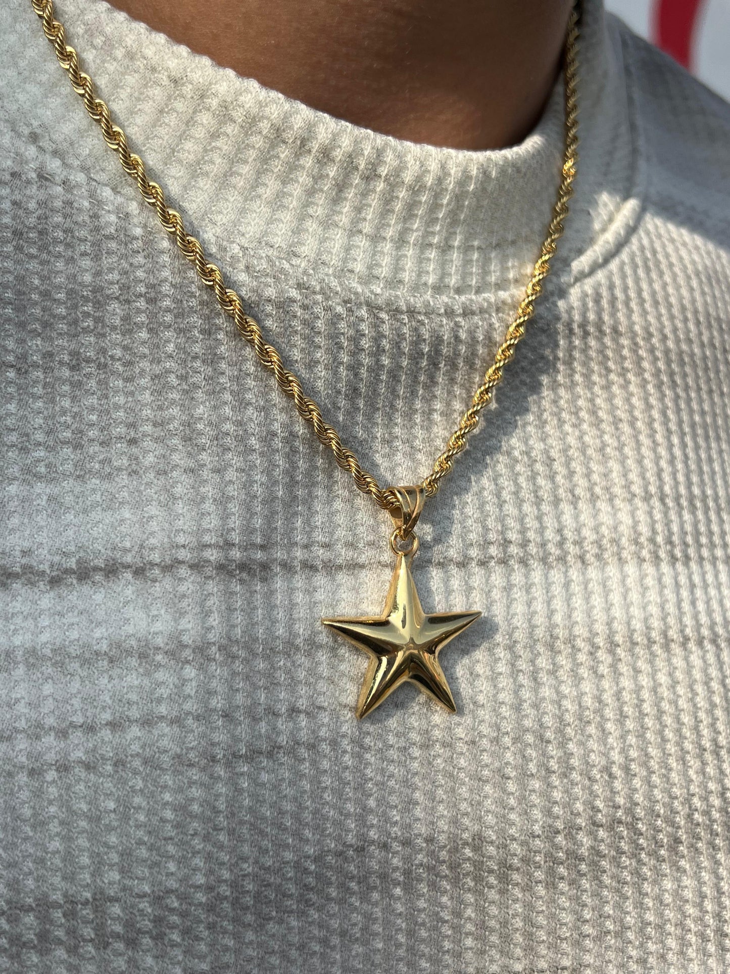 Premium- Star-thick Rope Necklace in Sterling Silver 925s- Real 21K Gold Plated