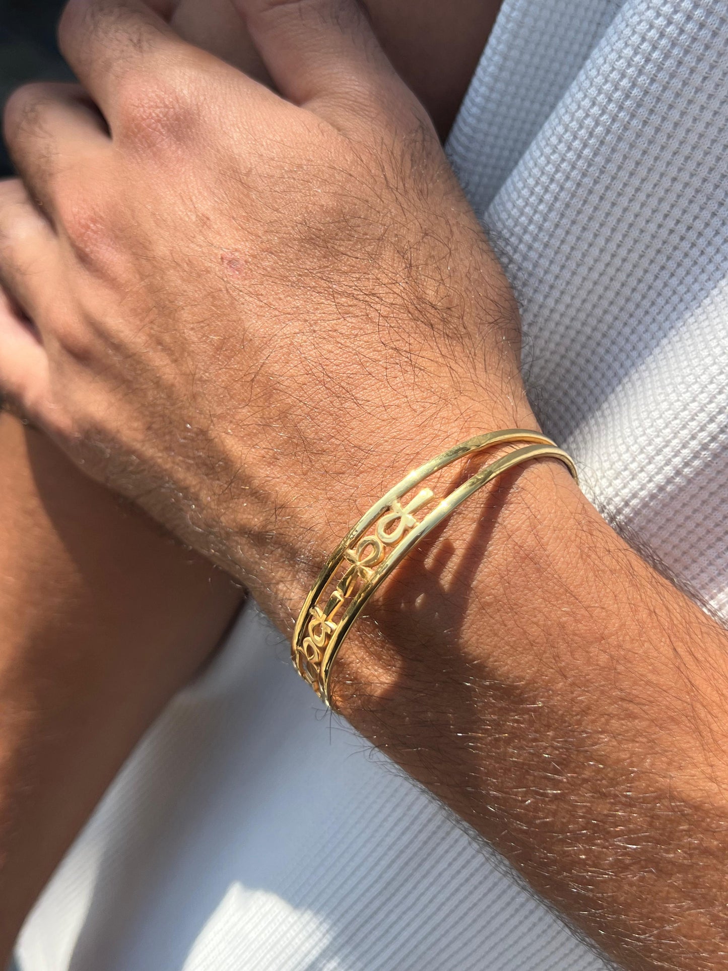 Premium- (10mm) Ankh cuff in Sterling Silver 925s- Real 21K Gold Plated