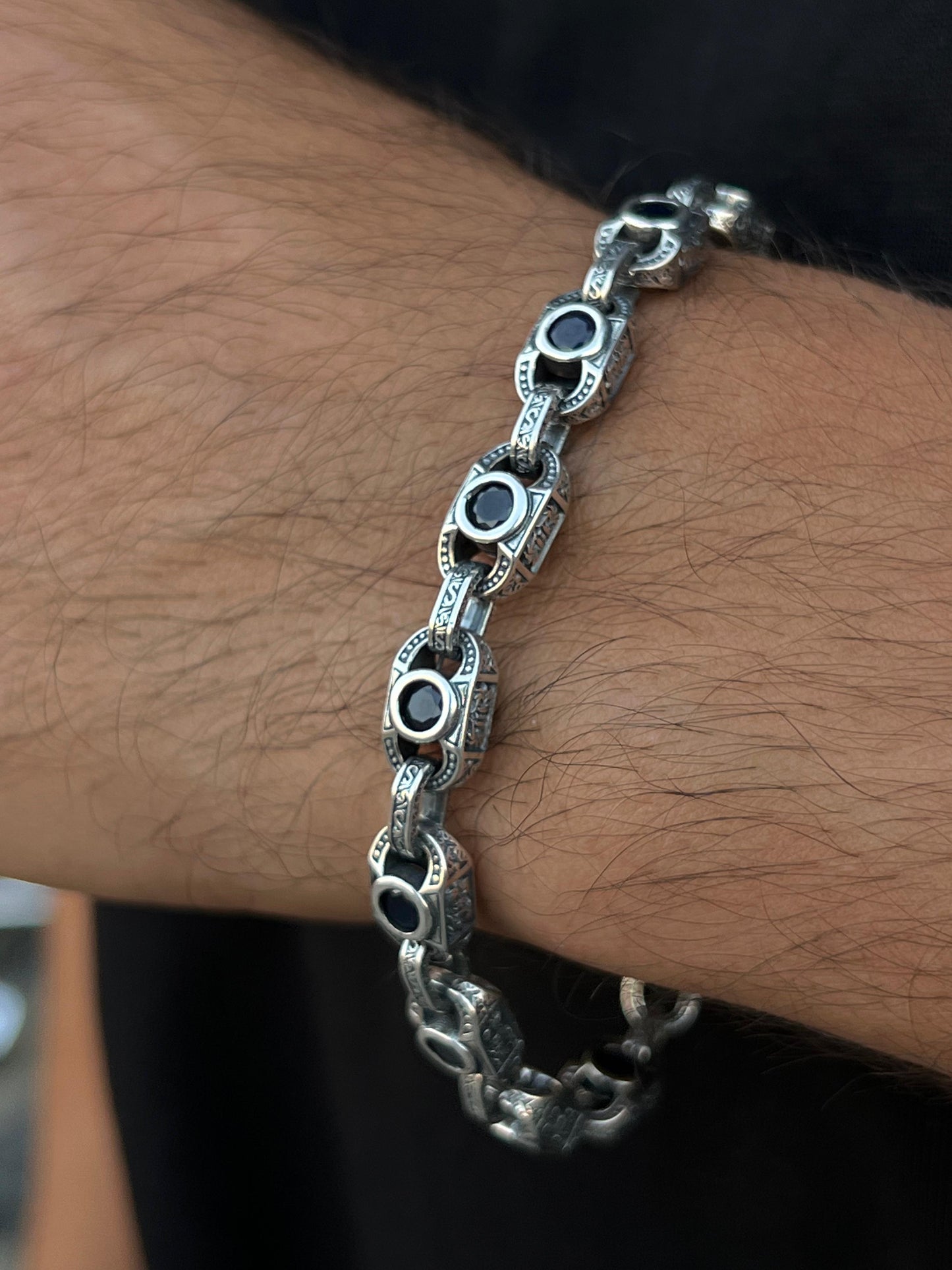 4 Faces Engraved Bracelet for Men's Sterling Silver 925s-21cm