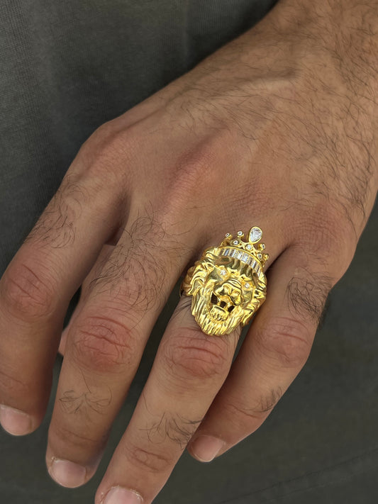 Gold plated Lion Ring-for Men's Sterling Silver 925s