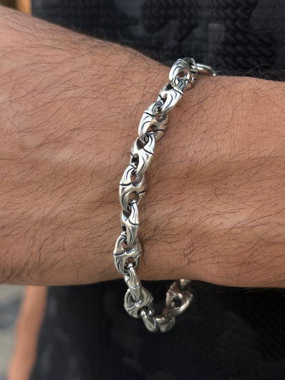 Link Bracelet for Men's Sterling Silver 925s-21cm-9mm