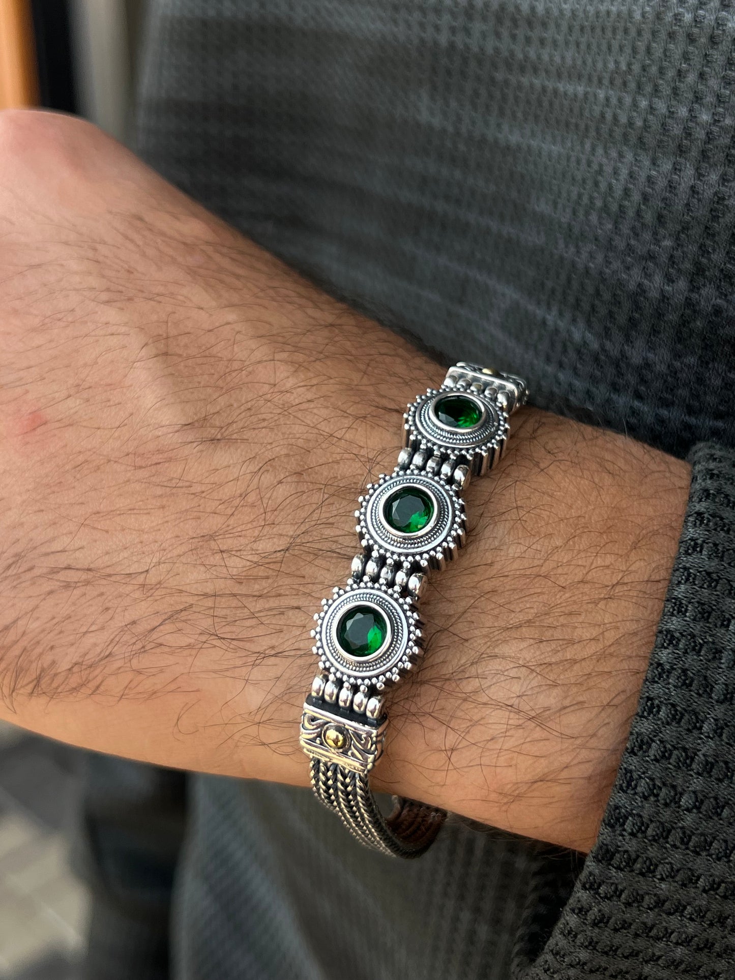 Trio Gems Bracelet for Men's Sterling Silver 925s-20cm