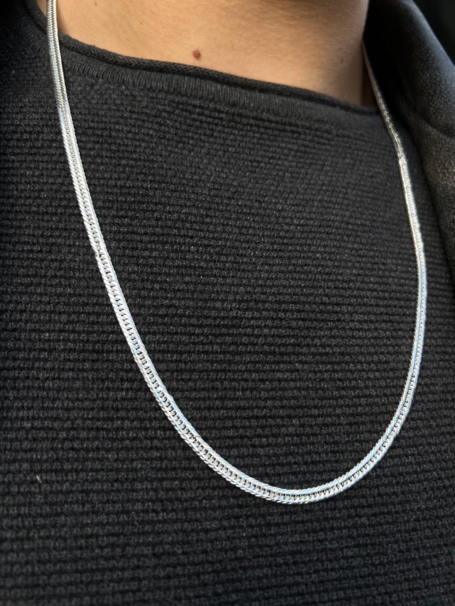 Miami Grommet Chain For Men Sterling Silver925 -(62cm-4mm)