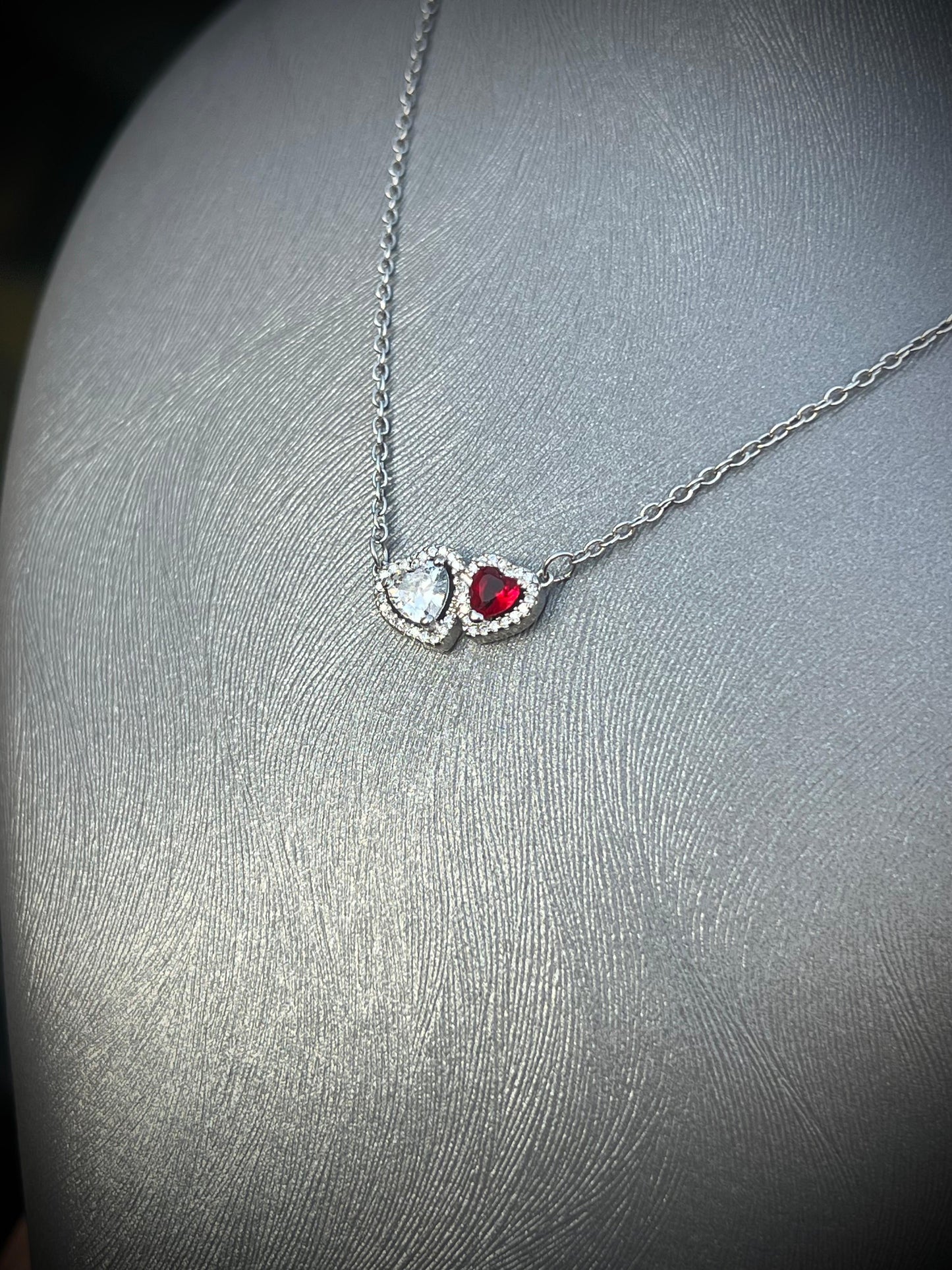 Double Heart Zirconia Necklace-in Sterling Silver -925