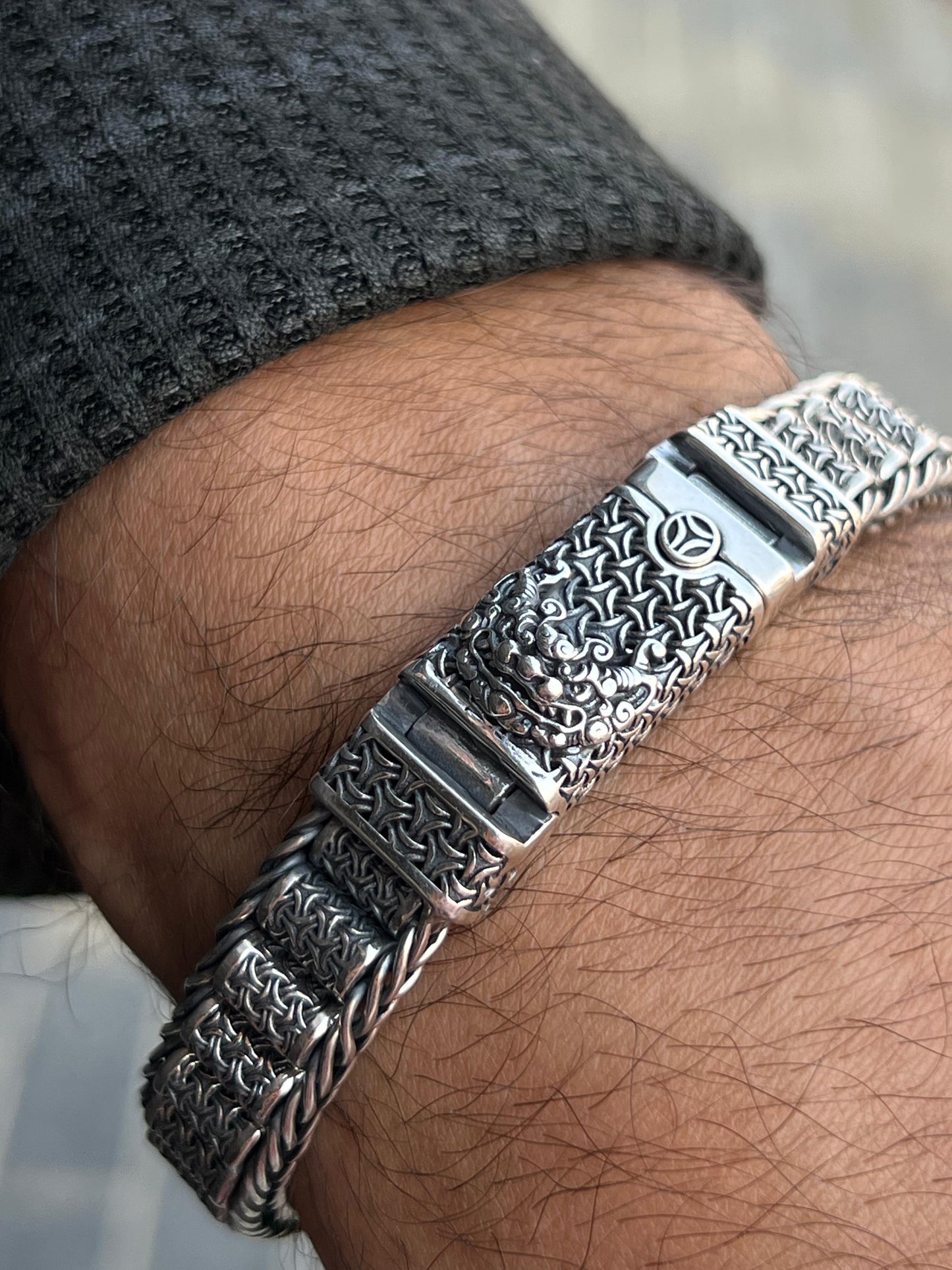 Dragon Spirit Bracelet Sterling Silver 925s-(21cm-12mm)