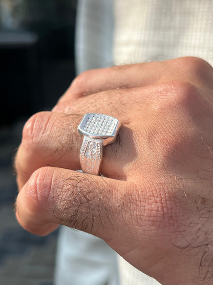 Sided Iced Diamond Zirconia Ring for Men in Sterling Silver 925s