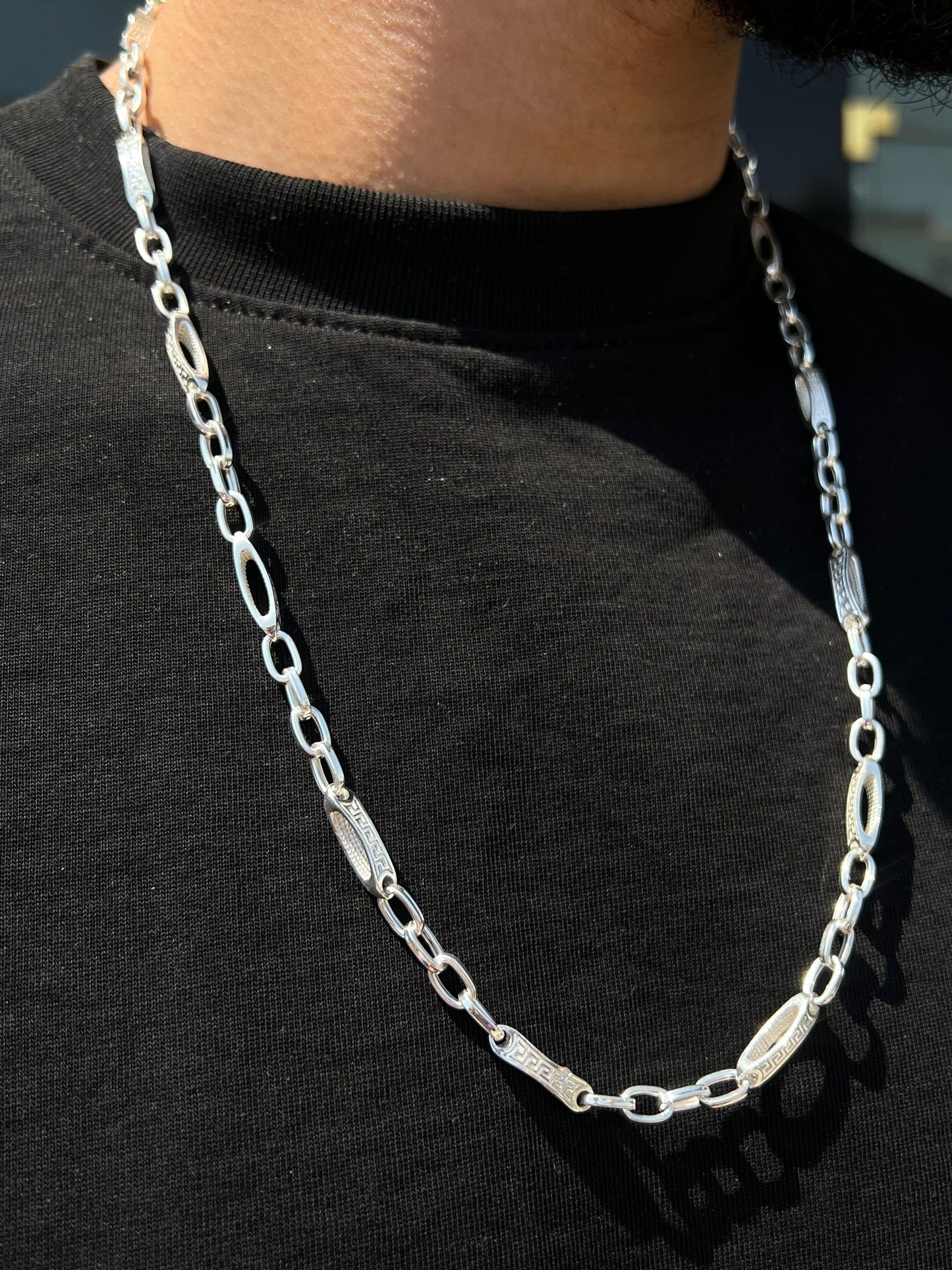 Iconic Versace Pattern Necklace For Men Sterling Silver 925s-60cm