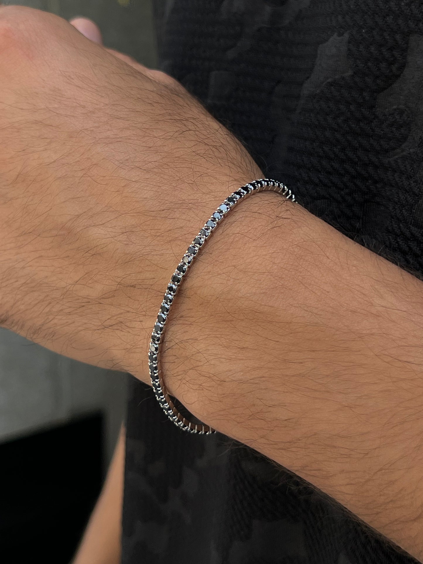 Medium Black Spinel Tennis Bracelet for Men's Sterling Silver 925s
