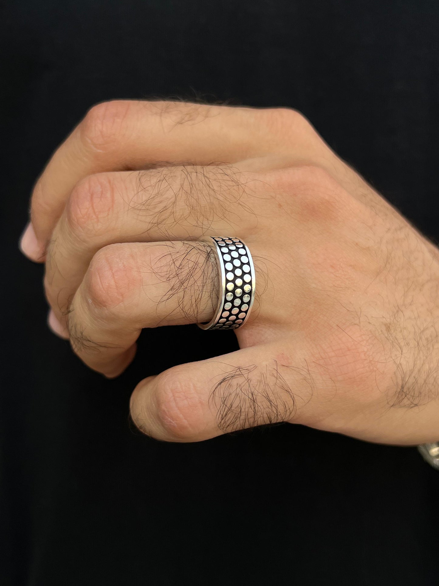 Thick dots band Ring -for Men's Sterling Silver 925s