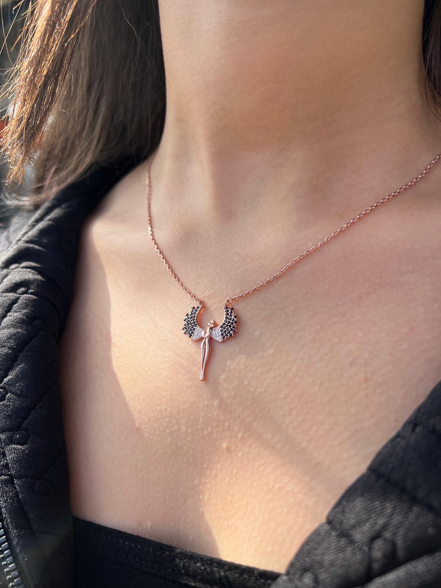 Rose Gold Plated- Royal Guardian Angel Necklace- Italian sterling Silver-925s