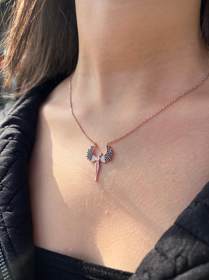 Rose Gold Plated- Royal Guardian Angel Necklace- Italian sterling Silver-925s
