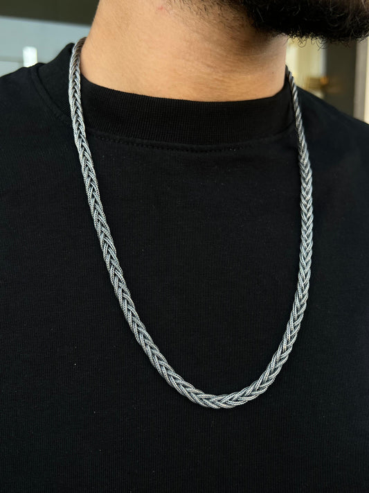 7mm Oxidized Braided Necklace For Men Sterling Silver - 925