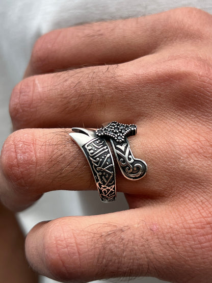 Zulfakar sword of Ali ibn Abi Talib Ring for Men in Sterling Silver 925s