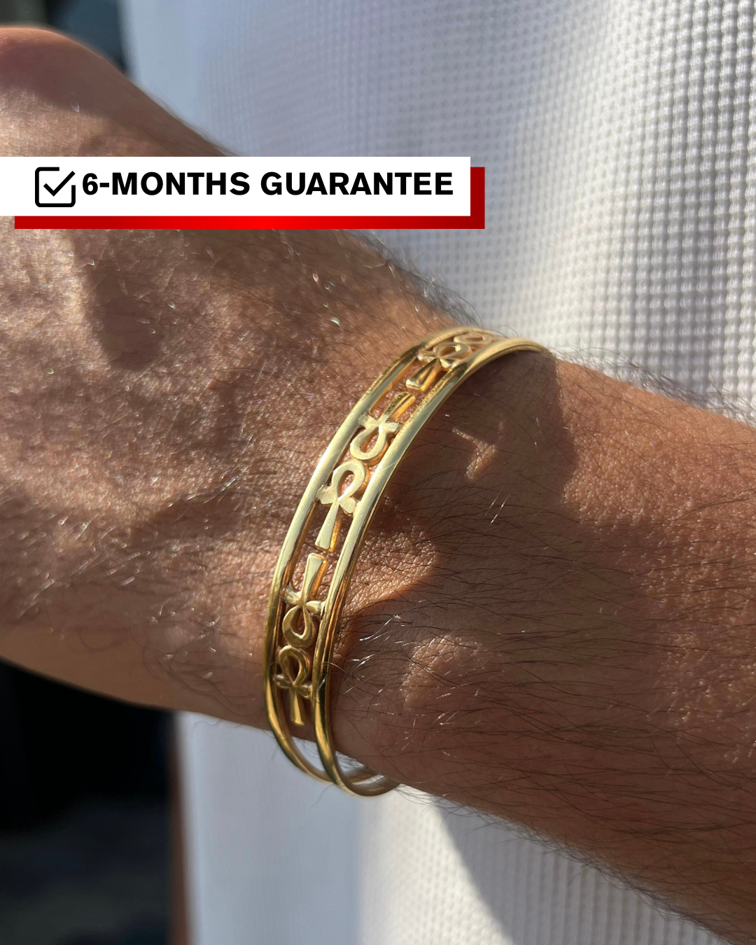 Premium- (10mm) Ankh cuff in Sterling Silver 925s- Real 21K Gold Plated