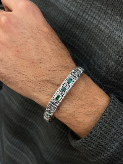 TriAura-Green Bracelet Sterling Silver 925s-(21cm-10mm)