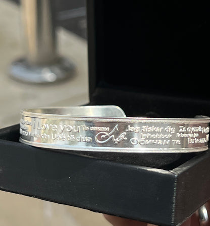 BTC Pure 999 Fine Silver - 1 Ounce - “I LOVE YOU” 100 Languages Bangle for Men