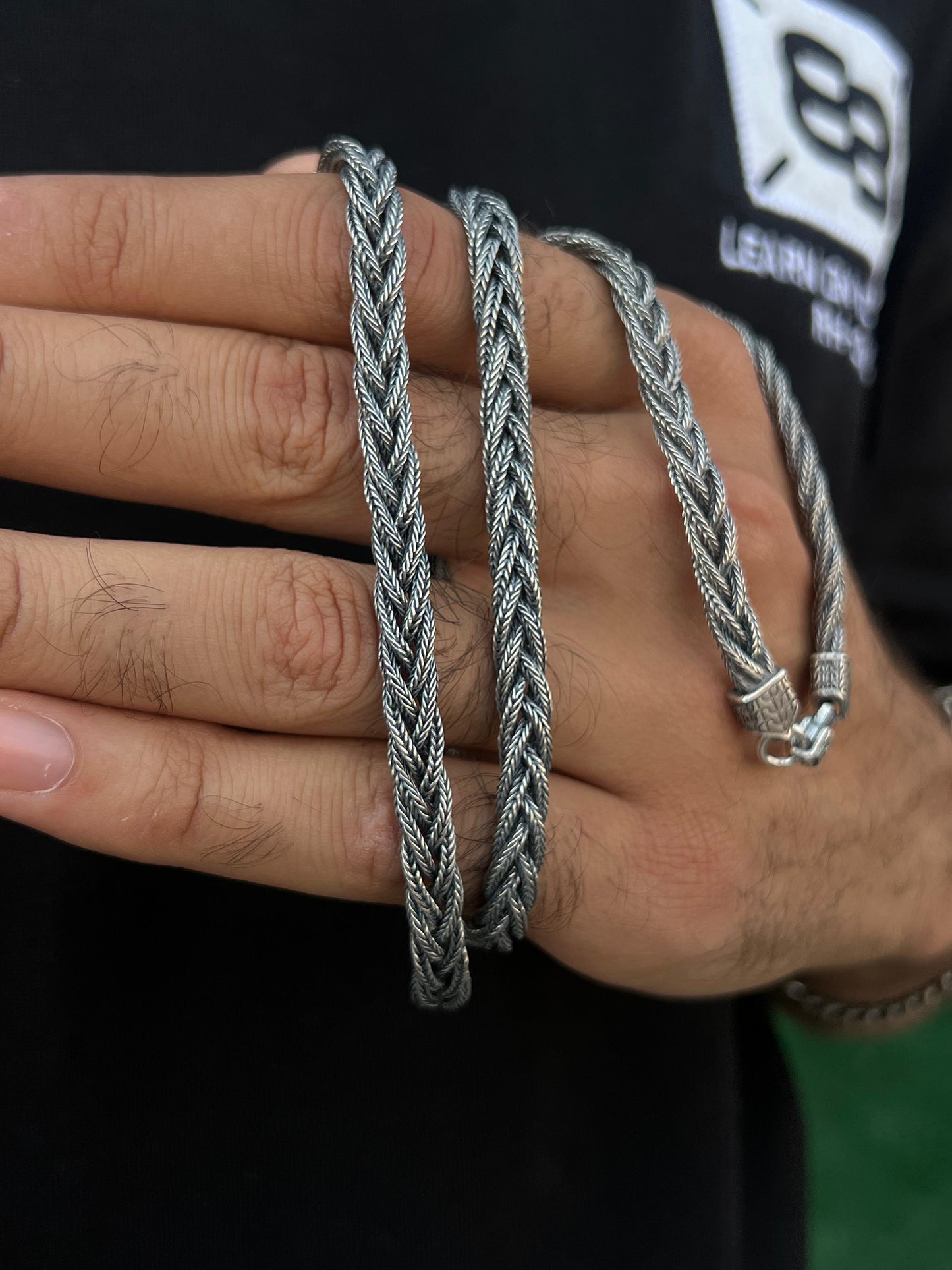 7mm Oxidized Braided Necklace For Men Sterling Silver - 925