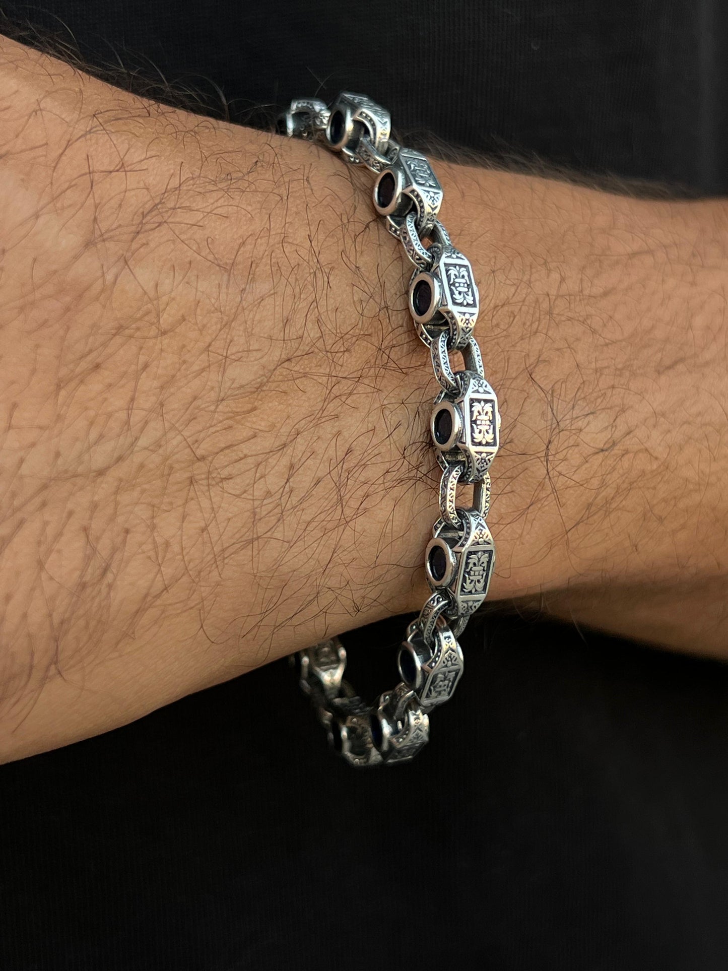 4 Faces Engraved Bracelet for Men's Sterling Silver 925s-21cm