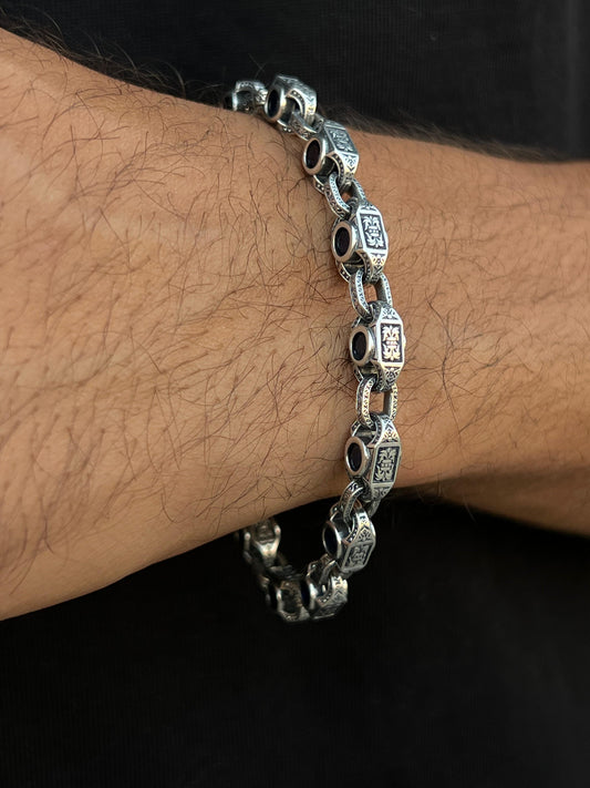 4 Faces Engraved Bracelet for Men's Sterling Silver 925s-21cm