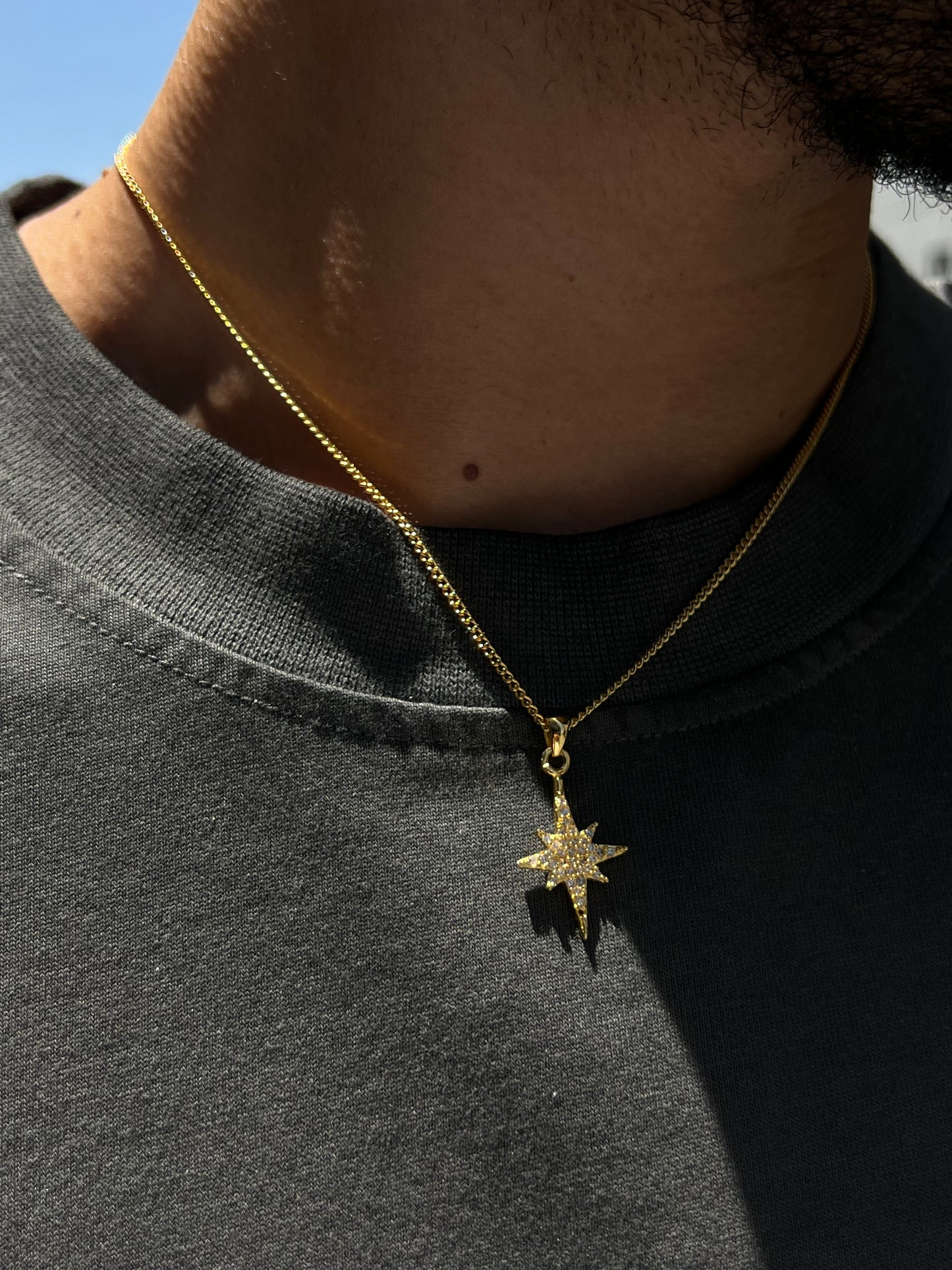 GOLD Plated North Star Necklace for Men's Sterling Silver 925s