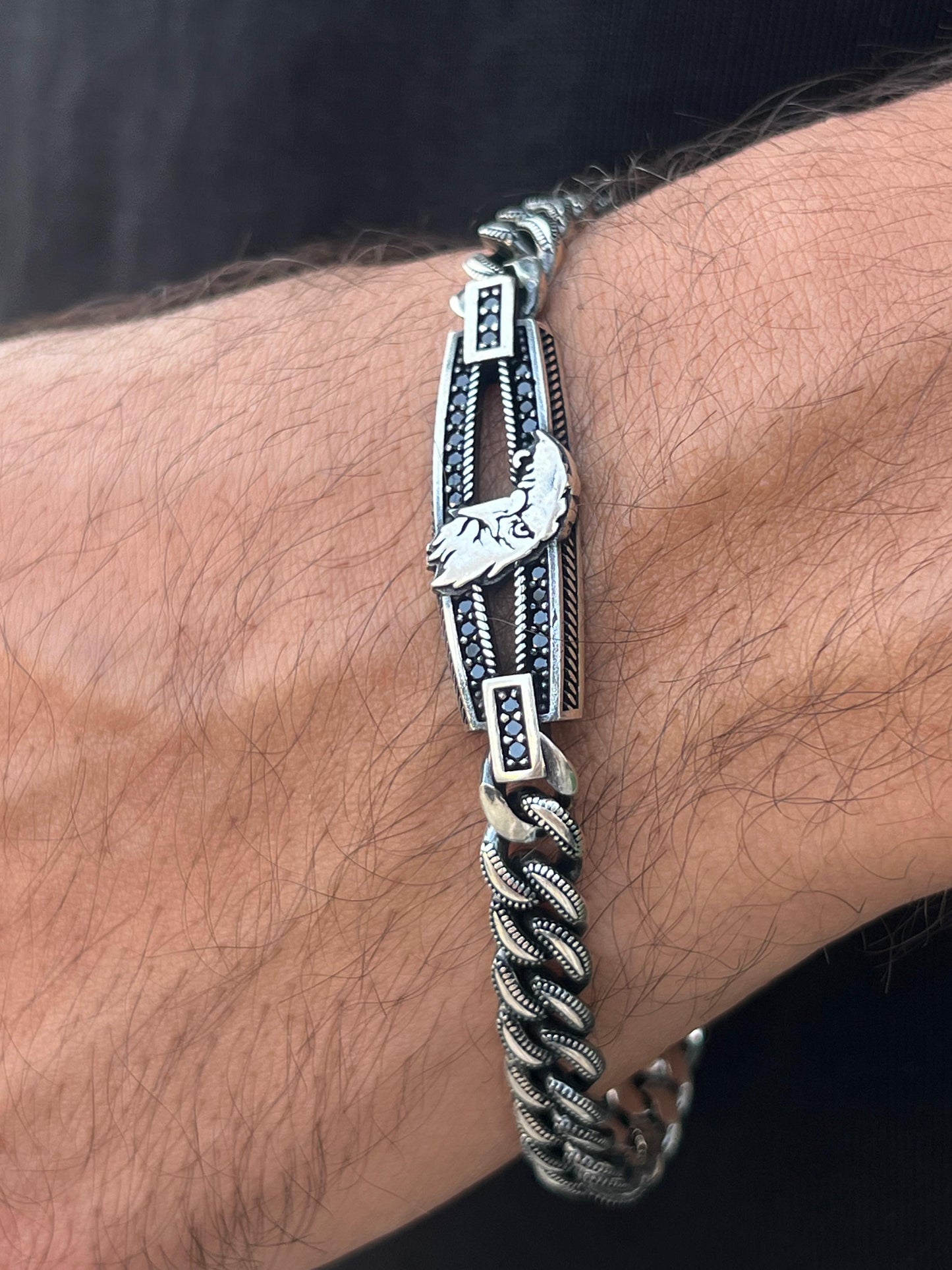 Zirconia Eagle Bracelet for Men's Sterling Silver 925s-21cm