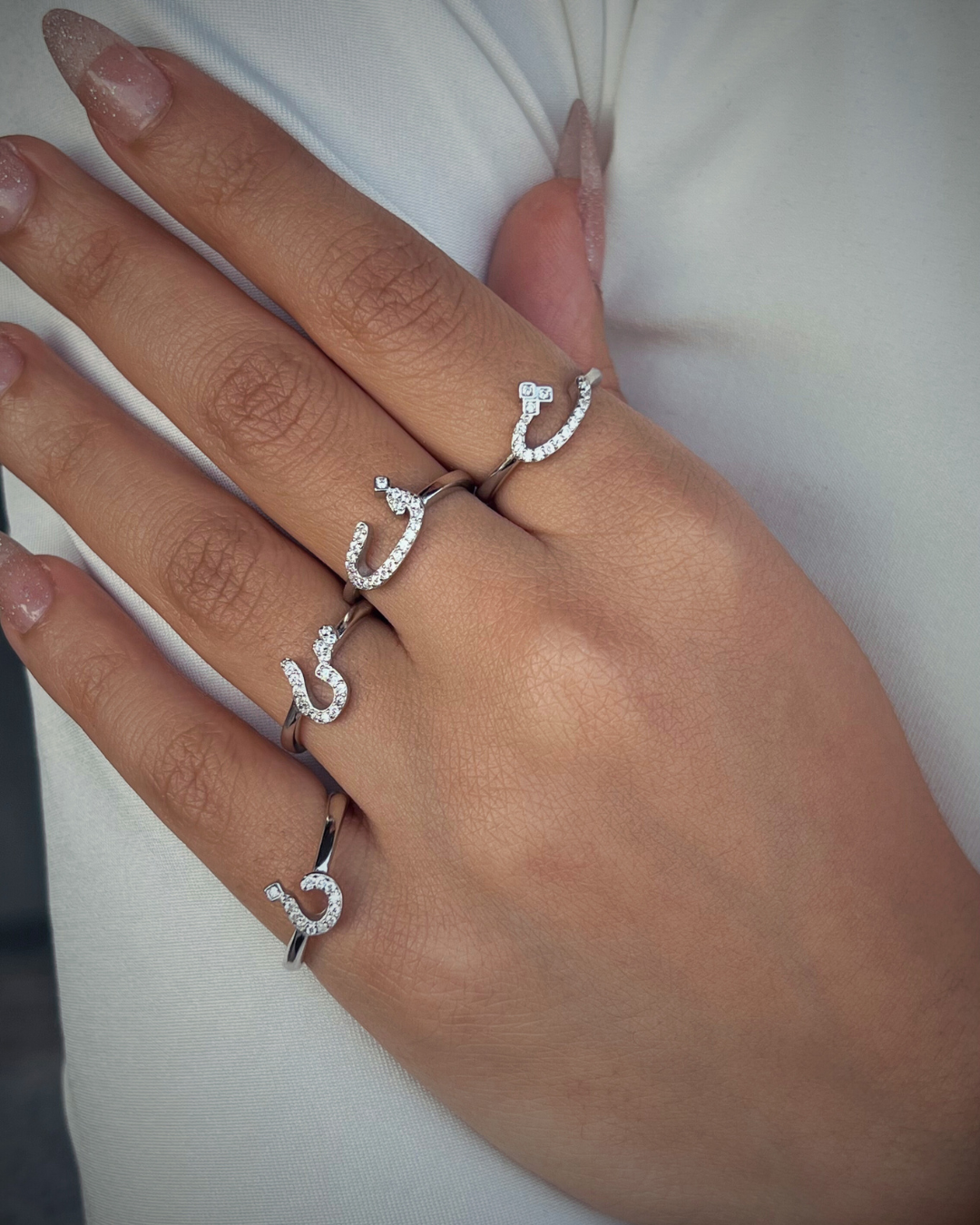 Pure Sparkling Arabic Letters  Rings in Sterling Silver -925