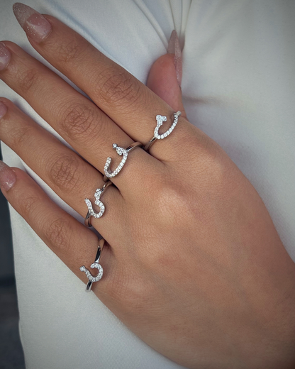 Pure Sparkling Arabic Letters  Rings in Sterling Silver -925