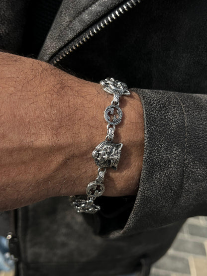 Rare⚠️Gucci Garden Feline Heads bracelet-in Sterling Silver 925s| 17cm+5cm Extension