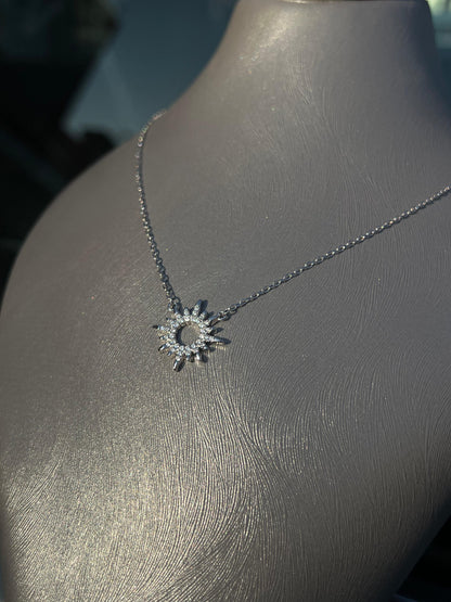 Sparkling Sun Necklace-in Sterling Silver -925