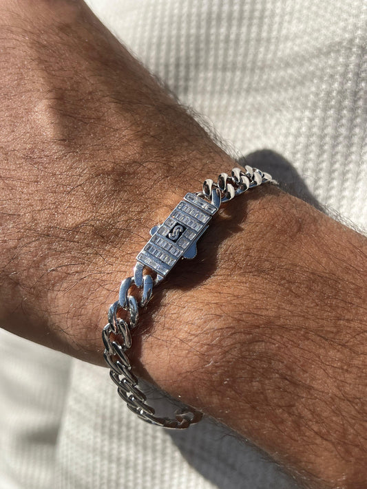 Iced Monaco chain Bracelet for Men's Sterling Silver 925s