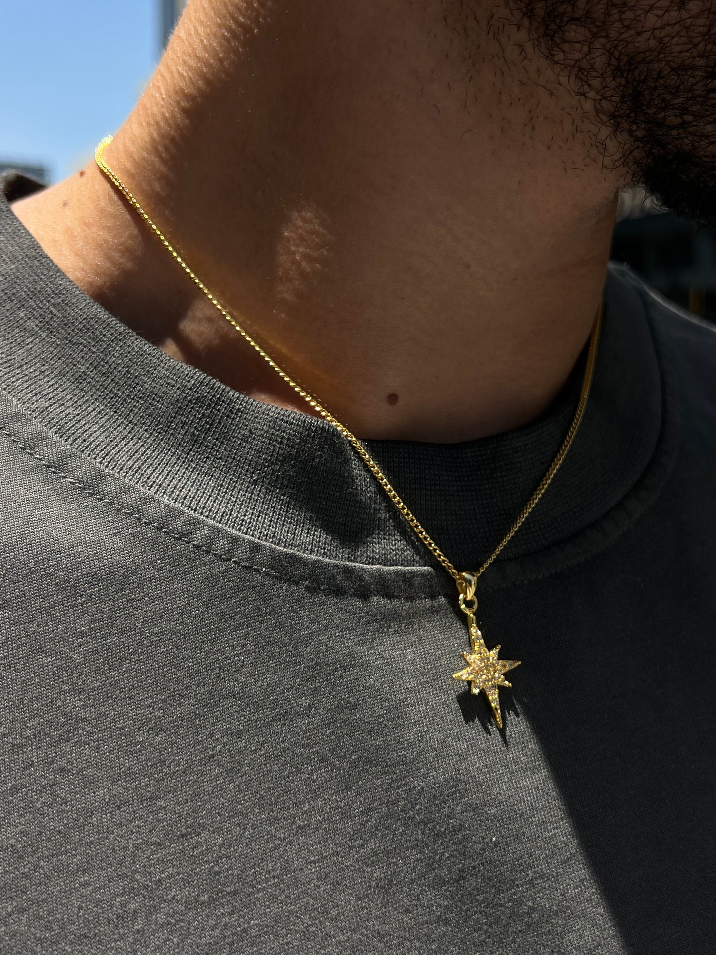 GOLD Plated North Star Necklace for Men's Sterling Silver 925s