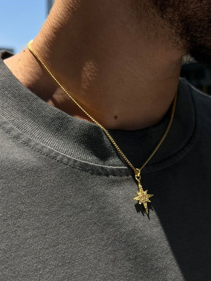 GOLD Plated North Star Necklace for Men's Sterling Silver 925s