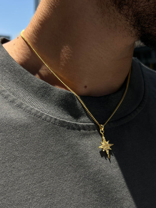 GOLD Plated North Star Necklace for Men's Sterling Silver 925s