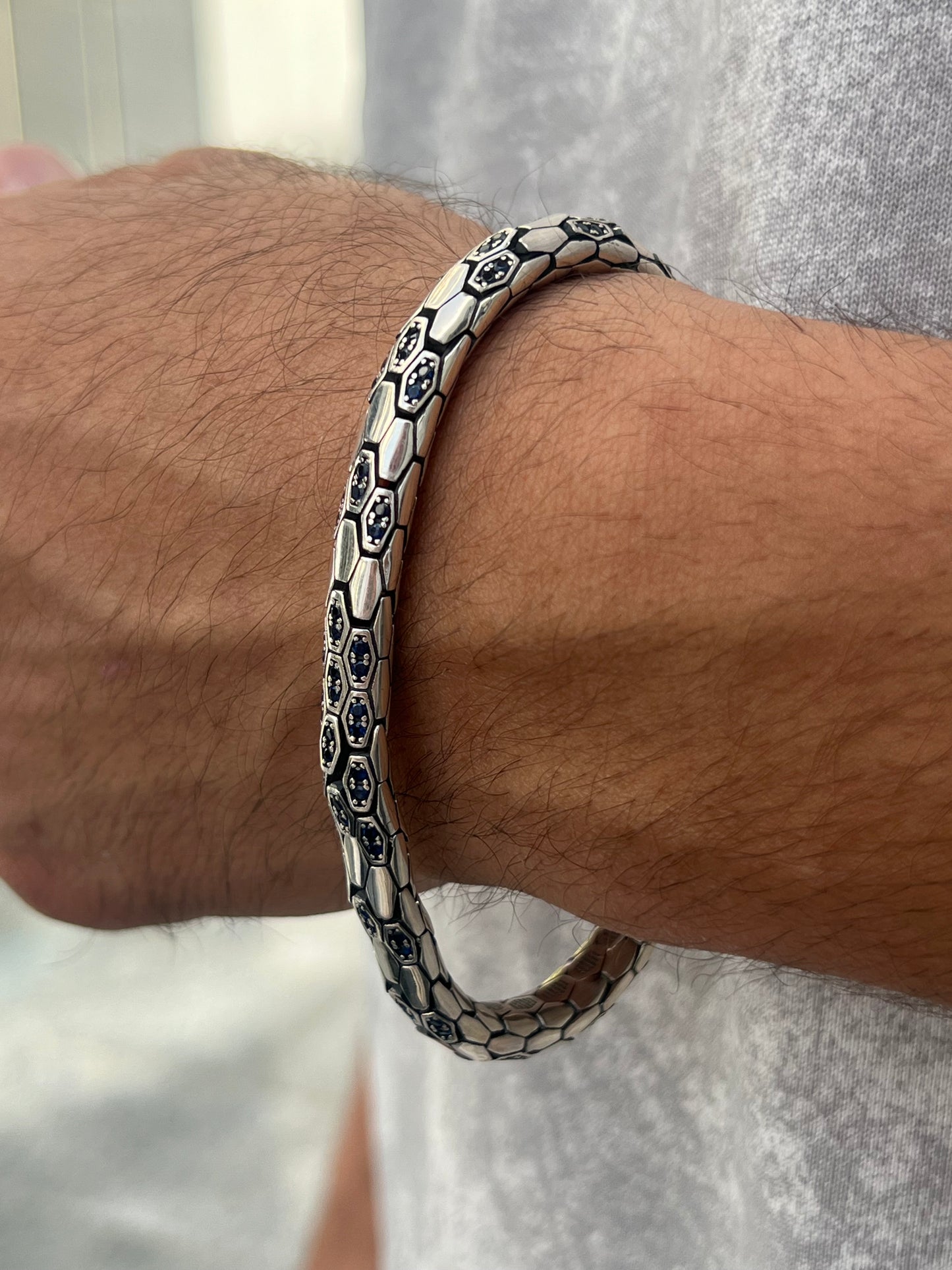 Textured Snake Bracelet for Men's Sterling Silver 925s