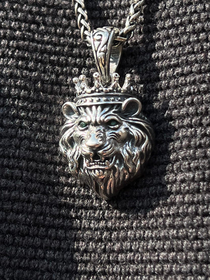 Heavy Crowned Beast Lion Pendant – S925 Silver-4cm