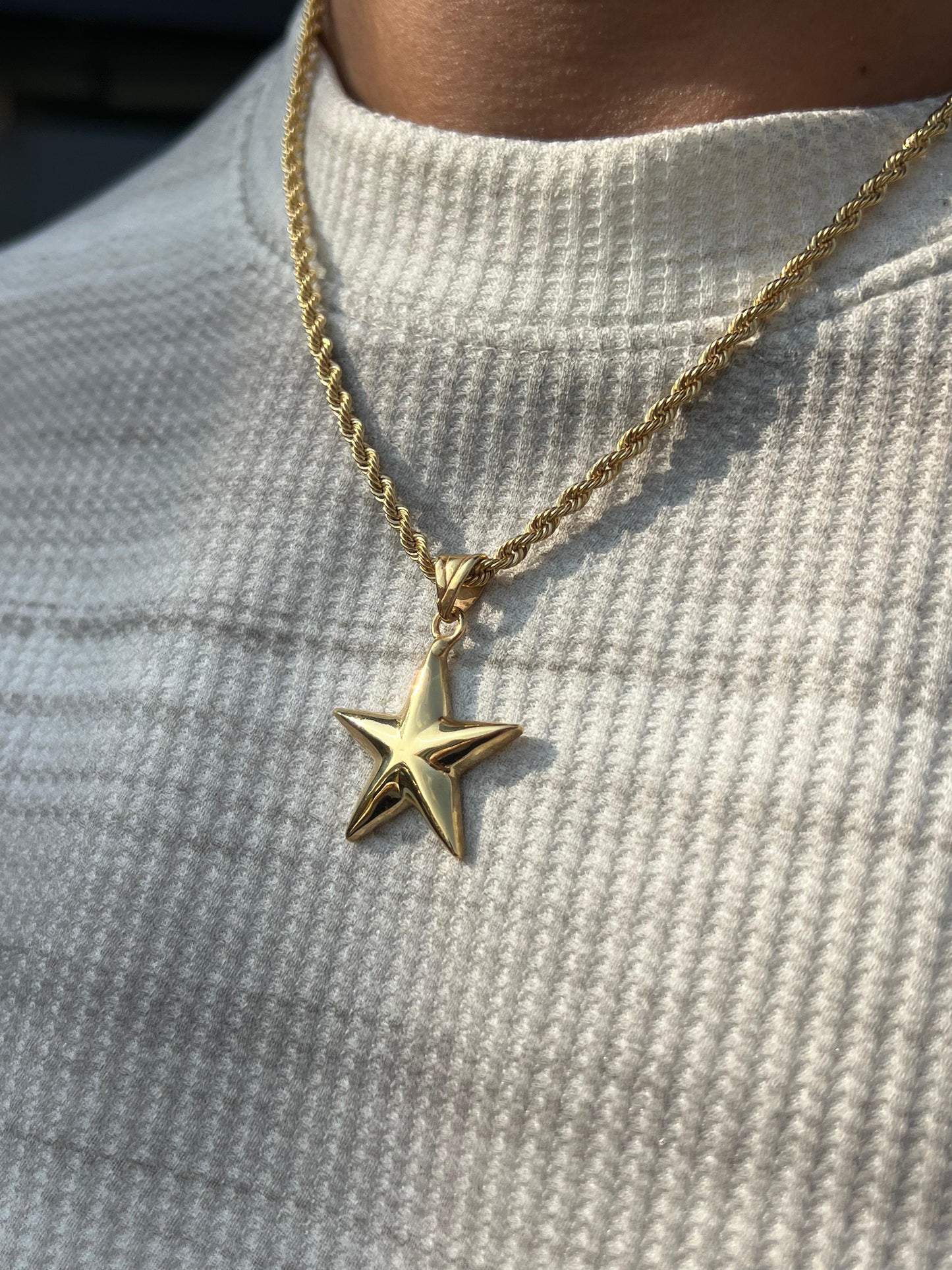 Premium- Star-thick Rope Necklace in Sterling Silver 925s- Real 21K Gold Plated
