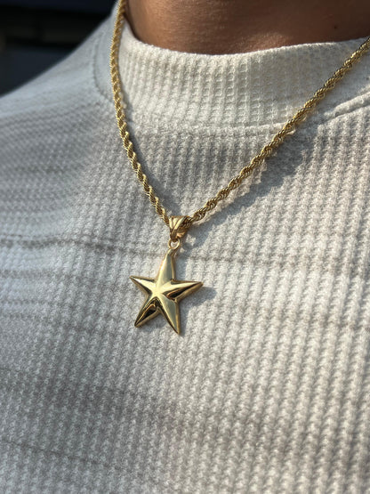 Premium- Star-thick Rope Necklace in Sterling Silver 925s- Real 21K Gold Plated