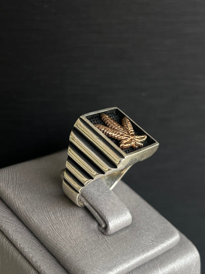 Marijuana Leaf Signet Ring -for Men's Sterling Silver 925s